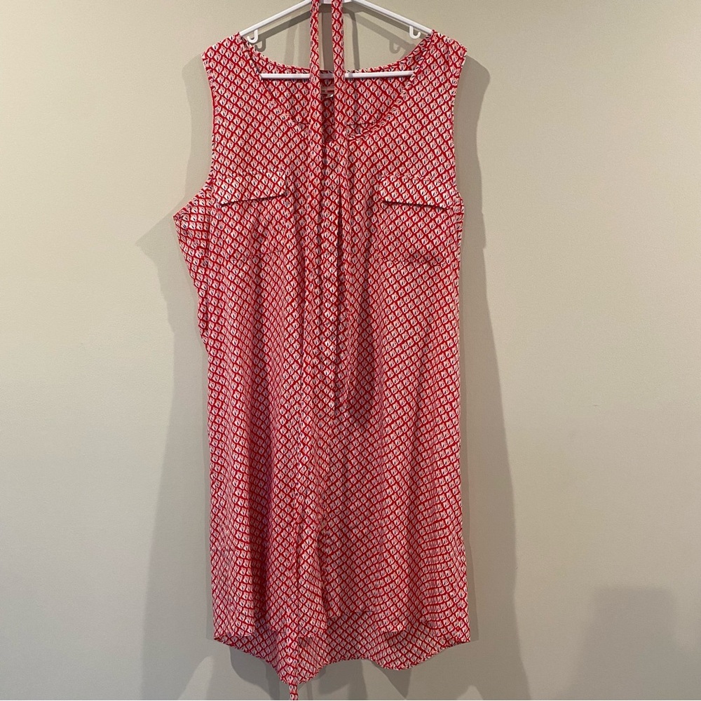 GAP Red and White Print Sleeveless Tie Waist Dress XXL